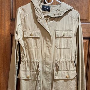 Active USA. Khaki longer hooded jacket. Womens small.
